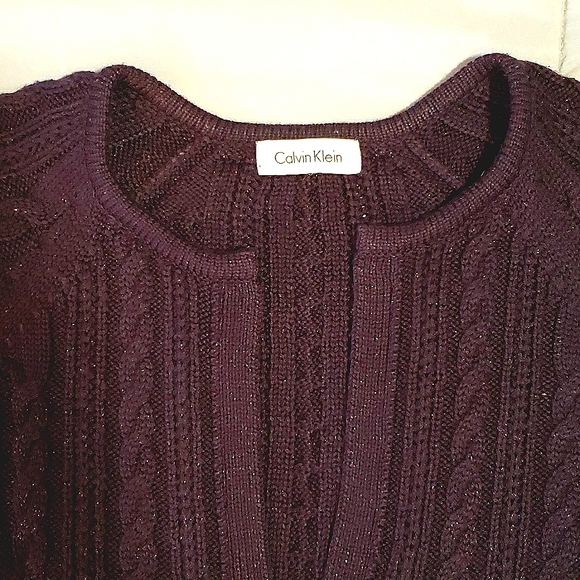 CALVIN KLEIN Sweater Cardigan. Dark purple with sparkles, tie front. Sz M - Picture 2 of 2